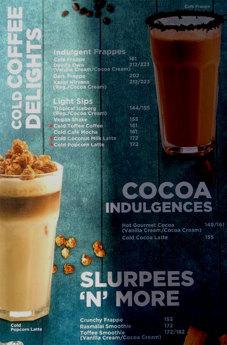 CCD Menu with Prices Sector 14 Gurgaon Cold Coffee