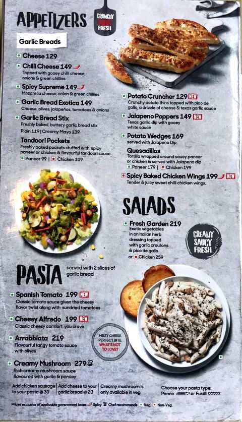 Pizza Hut Menu Card with Prices New Appetizers Salads Pasta