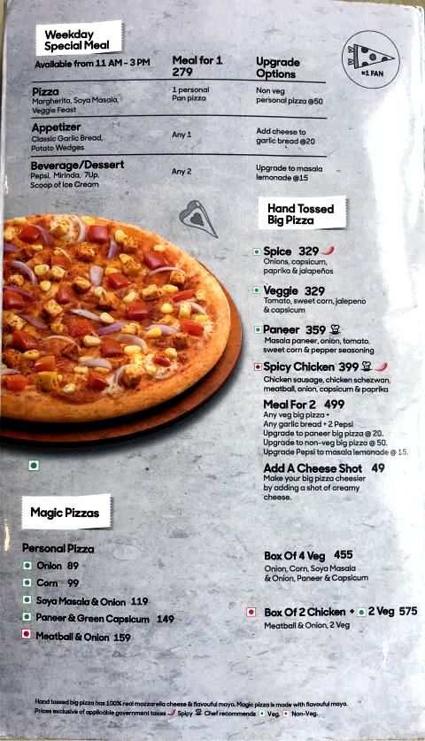 Pizza Hut Menu Card with Prices Pan Pizza Stuffed Crust Beverages Desserts Special Meal