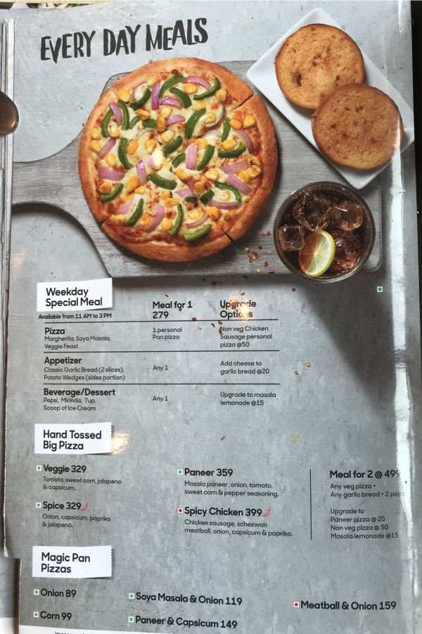 Pizza Hut Menu Pizza Hut India Menu Card Prices Every Day Meals