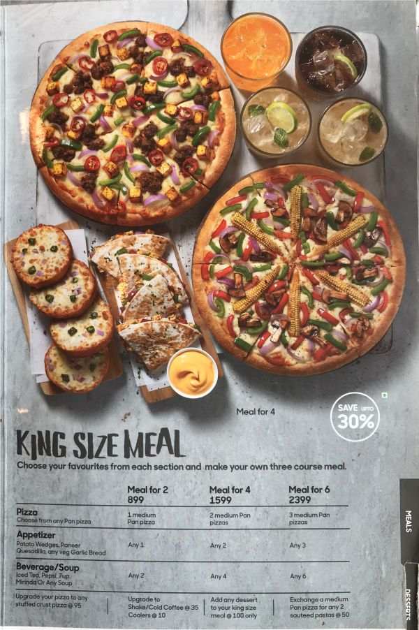 Pizza Hut Menu Pizza Hut India Menu Card Prices Every Day King Size Meals